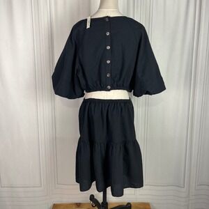 NWT -‎ Madewell Seersucker Puff-Sleeve Cutout Mini Dress - Black - XL